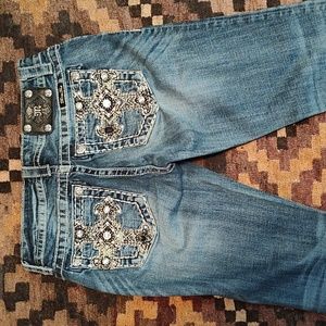 Miss Me skinny jeans, camo/bling on pockets